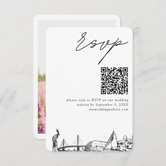 St. Petersburg Wedding RSVP QR Code Small Begleitkarte (Vorne/Hinten)