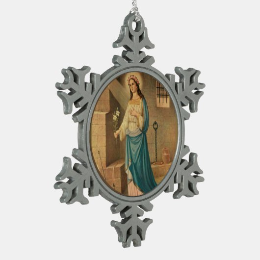St. Philomena Lily Anchor Rose Schneeflocken Zinn-Ornament (Links)