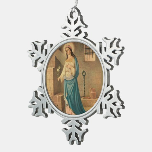 St. Philomena Lily Anchor Rose Schneeflocken Zinn-Ornament (Rechts)