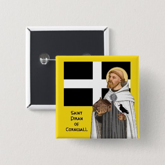 St. Piran von Cornwall (SAE 01) und seine Flagge Button (Vorne & Hinten)