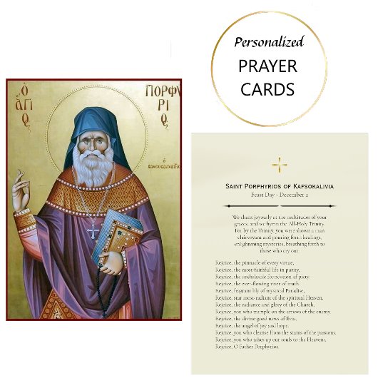 St. Porphyrios of Kafsokalivia Prayer Card Platzkarte