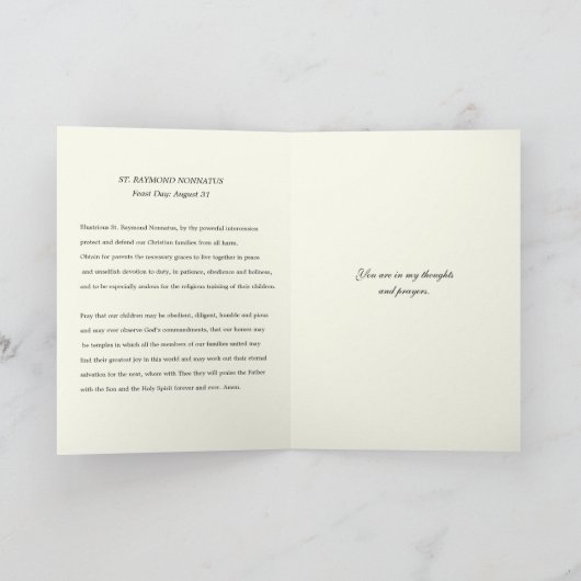 St. Raymond Nonnatus Prolife Expectant Mütter Karte (Innenseite)