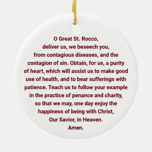 St. Rocco oder St. Roch Rundgebet Keramik Ornament (Hinten)