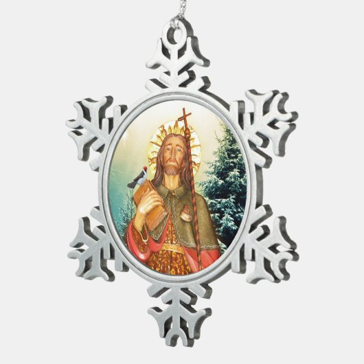 St. Rocco Winter Kardinal Pewter Snowflake Ornamen Schneeflocken Zinn-Ornament (Rechts)