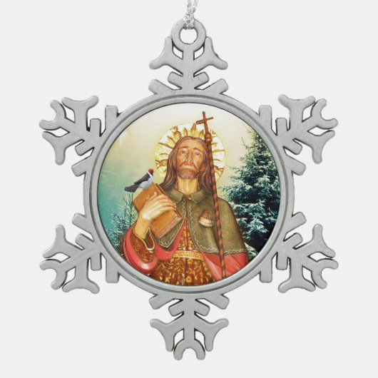 St. Rocco Winter Kardinal Pewter Snowflake Ornamen Schneeflocken Zinn-Ornament (Vorderseite)