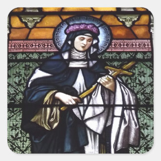 St. Rose Lima - Beten Sie für unser farbiges Glasf Quadratischer Aufkleber