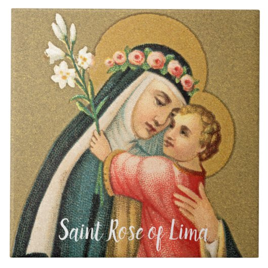 St. Rose Lima und das Christkind (M 023) Fliese (Vorderseite)
