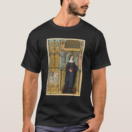 St Scholastica Benedict Katholische Heiligen T-Shirt (Vorderseite)