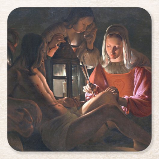 St. Sebastian Embraced by Irene, La Tour Rechteckiger Pappuntersetzer (Vorderseite)