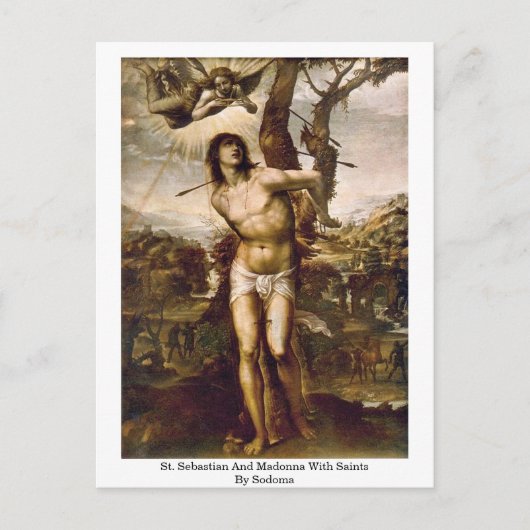 St. Sebastian und Madonna mit Heiligen von Sodoma Postkarte (Vorderseite)