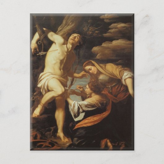 St. Sebatian gepflegt von der Heiligen Frau-Eugene Postkarte (Vorderseite)