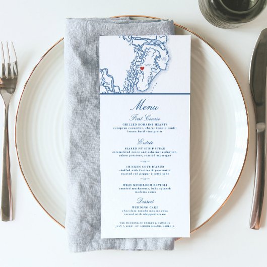 St. Simons Island and Sea Island Map Hochzeit Menükarte