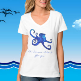 St Simons Island GA Ocean Blue Octopus T - Shirt