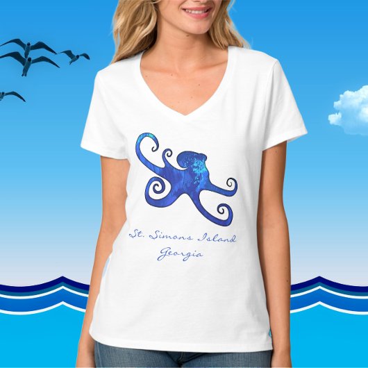 St Simons Island GA Ocean Blue Octopus T - Shirt