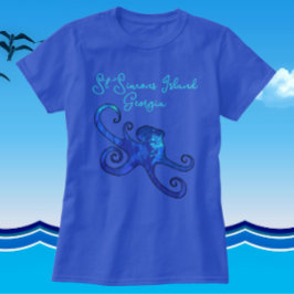 St. Simons Island Georgia Blue Octopus T-Shirt