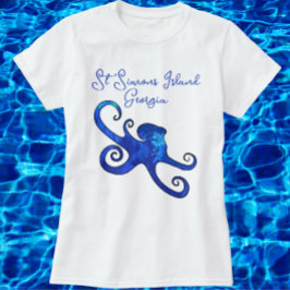 St. Simons Island Georgia Blue Octopus T - Shirt