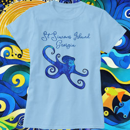 St. Simons Island Georgia Blue Octopus T-Shirt
