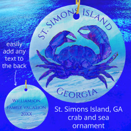 St Simons Island, Georgia Crab and Ocean Waves Keramik Ornament