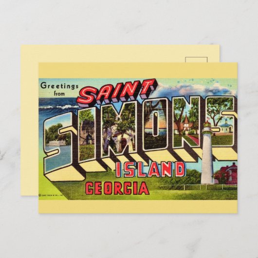 St Simons Island Retro Postkarte (Vorne/Hinten)