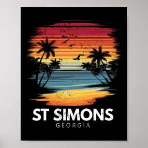 St Simons Strand Georgia Surfbrett Surfen Vintage Poster