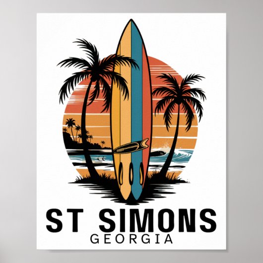 St Simons Strand Georgia Surfen Surfer _1 Poster (Vorne)