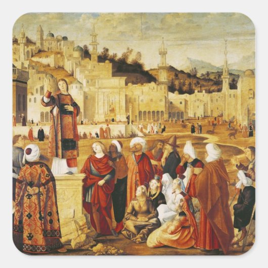St. Stephen Preaching Quadratischer Aufkleber (Vorderseite)