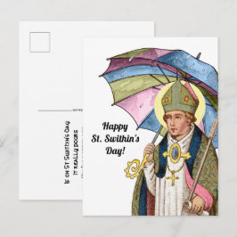 St. Swithin mit Regenschirm Postkarte