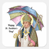 St. Swithin mit Regenschirm Quadratischer Aufkleber (Vorderseite)