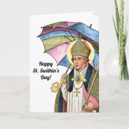 St. Swithin mit seinem Regenschirm Grüßend Karte