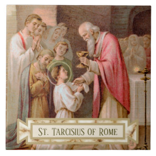 St. Tarcisius empfängt die Eucharistie (BL 02) Fliese