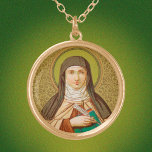 St. Teresa von Avila (SNV 27) Runde Vergoldete Kette<br><div class="desc">Bildquelle: Antiquitätenbild von St. Teresa von Avila aus einem chromoxylographischen Zeitdruck aus dem späten 19. Jahrhundert,  herausgegeben vom St. Norbertus Verlag,  Wien,  Österreich,  in der Sammlung religiöser Ephemeriden des Designers.   Feierlichkeiten: 15. Oktober</div>