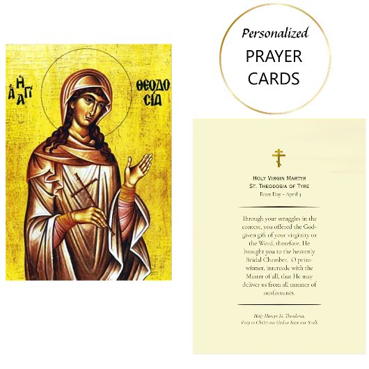 St. Theodosia of Tyre Orthodox Prayer Card Platzkarte