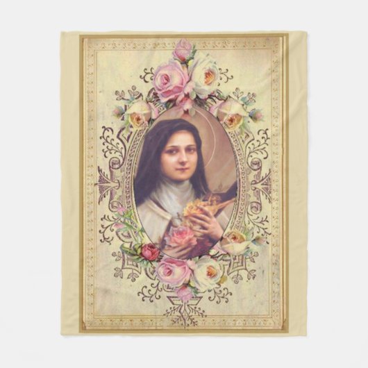 St. Therese das kleine Blumen-Rosa-Rosen-Kruzifix Fleecedecke (Vorderseite)