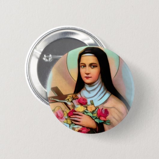 St. Therese das kleine Blumen-Rosen-Kruzifix Button (Vorne & Hinten)