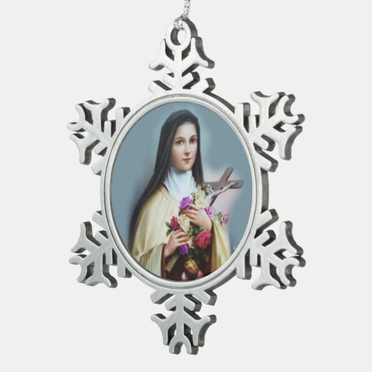 St. Therese des Kindes Jesus wenig Blume Schneeflocken Zinn-Ornament (Rechts)
