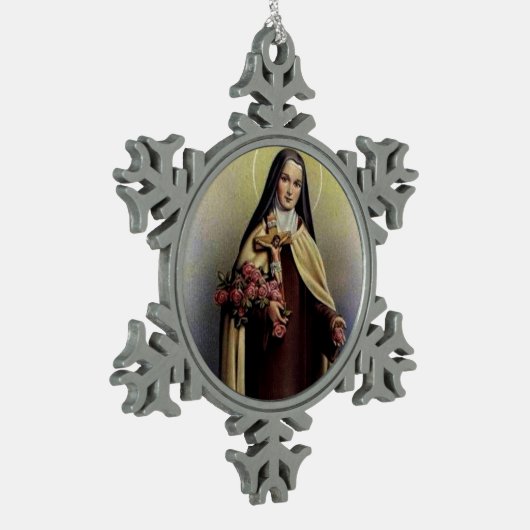 St. Therese des Kindes Jesus wenig Blume Schneeflocken Zinn-Ornament (Links)