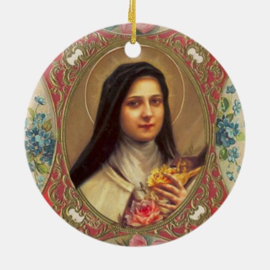 St. Therese des Säuglings-Jesus-Rosen-Kruzifixs Keramik Ornament (Hinten)