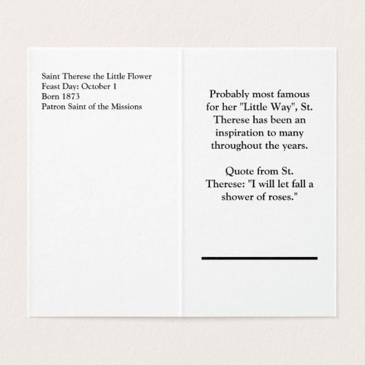 St. Therese die kleine Blume (Innenseite Aufgefaltet)