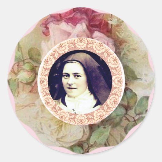 St. Therese, die kleine Blume Rose Runder Aufkleber (Vorderseite)
