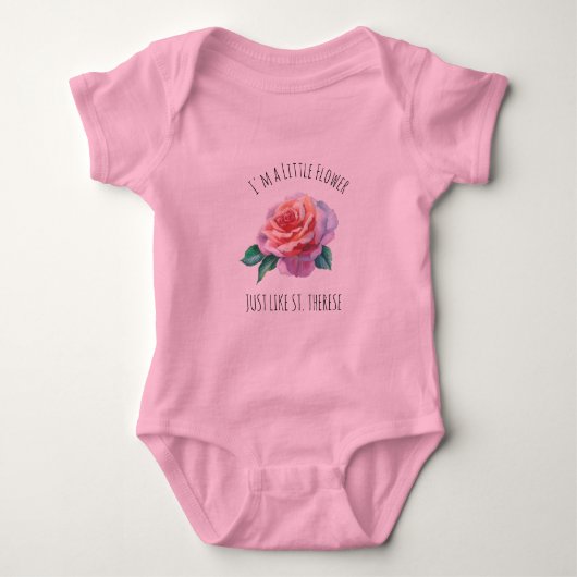 St. Therese die kleine Blumen-Rosa-Rose Baby Strampler (Vorderseite)