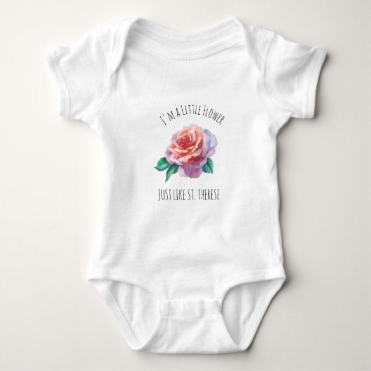 St. Therese die kleine Blumen-Rosa-Rose Baby Strampler (Vorderseite)