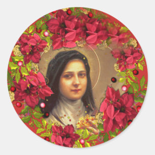 St. Therese die kleine Blumenpoinsettia Runder Aufkleber