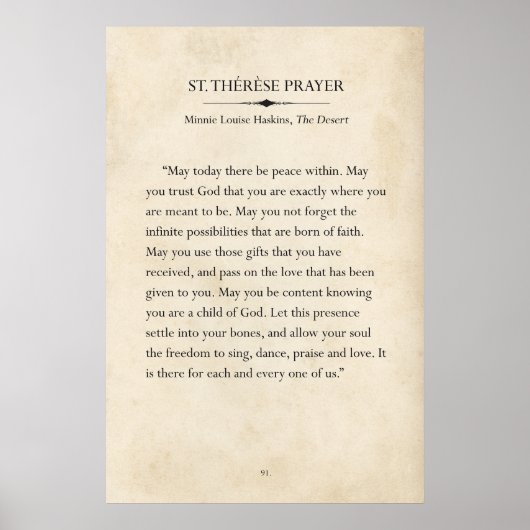 St. Therese Gebet Buchseite Kunst Poster (Vorne)