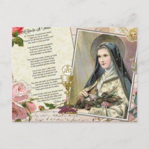 St. Therese Gedicht Vintage Katholischer Rosenkran Postkarte