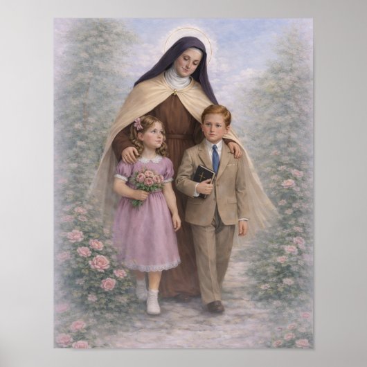 St. Therese Guiding Children Roses Catholic Poster (Vorne)