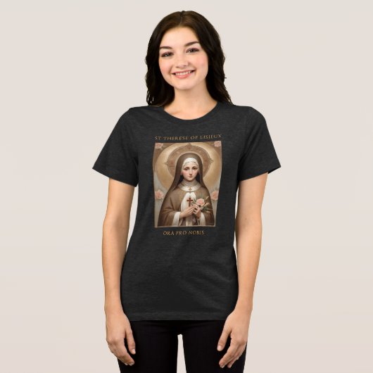 St. Therese Lisieux Katholische Heilige Gabe Tri-Blend Shirt (Vorderseite voll)