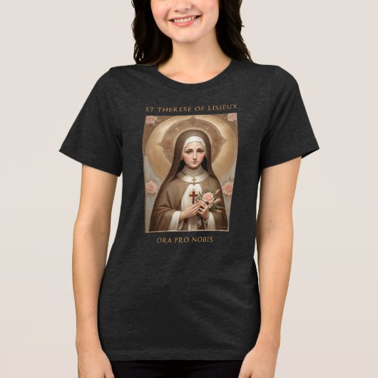 St. Therese Lisieux Katholische Heilige Gabe Tri-Blend Shirt (Vorderseite)