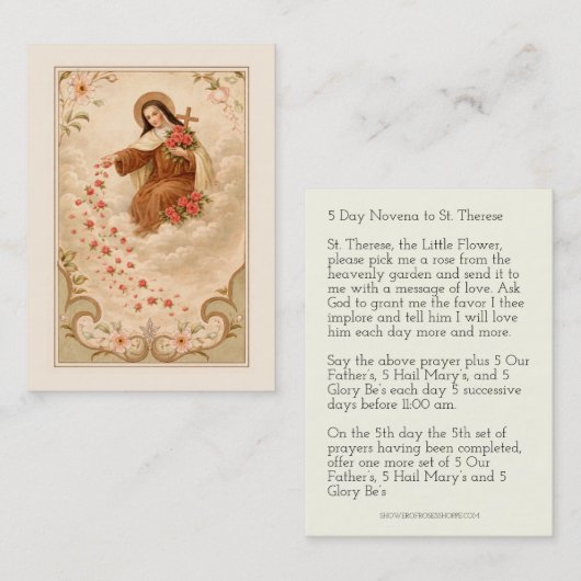 St. Therese Little Flower  Novena Holy Card Visitenkarte (Vorne/Hinten)