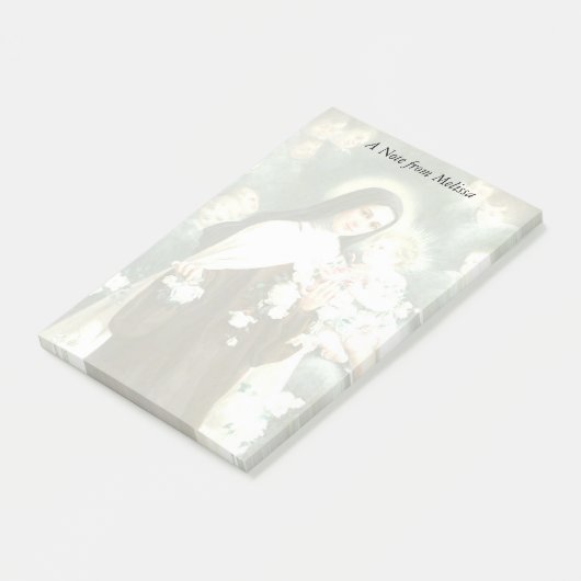 St. Therese mit Rosen, Kruzifix u. Engeln Post-it Klebezettel (angewinkelt)