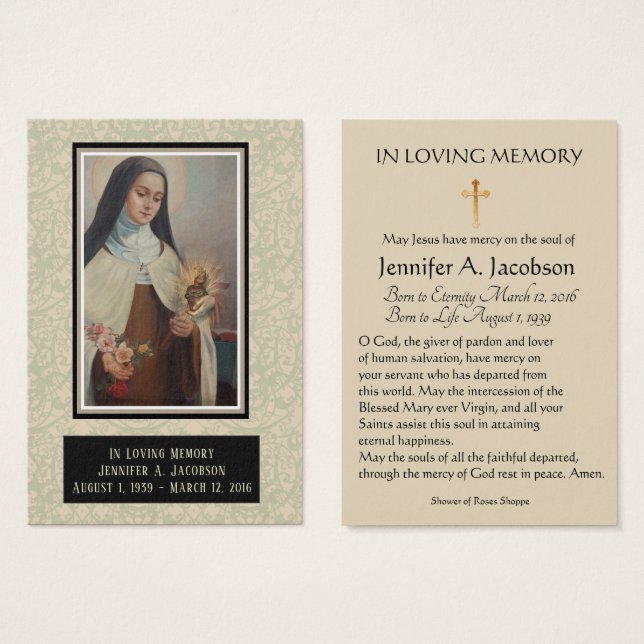 St. Therese of Lisieux Beerdigung Gedenkstätte (Vorne & Hinten)